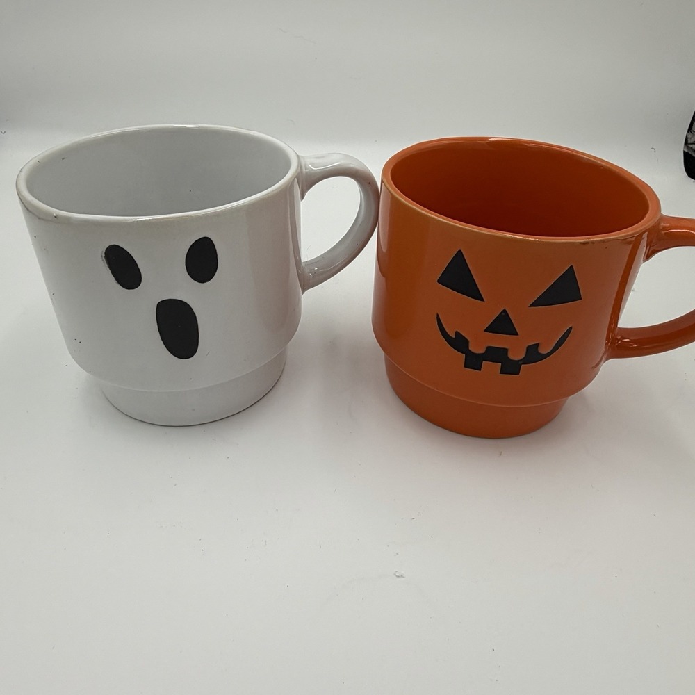 Vintage Royal Norfolk Halloween Stackable Ghost & Jack O Lantern Mug Set of 2